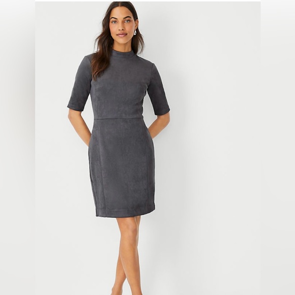 Ann Taylor faux suede mock neck gray sheath dress women’s size 8 - Picture 1 of 7